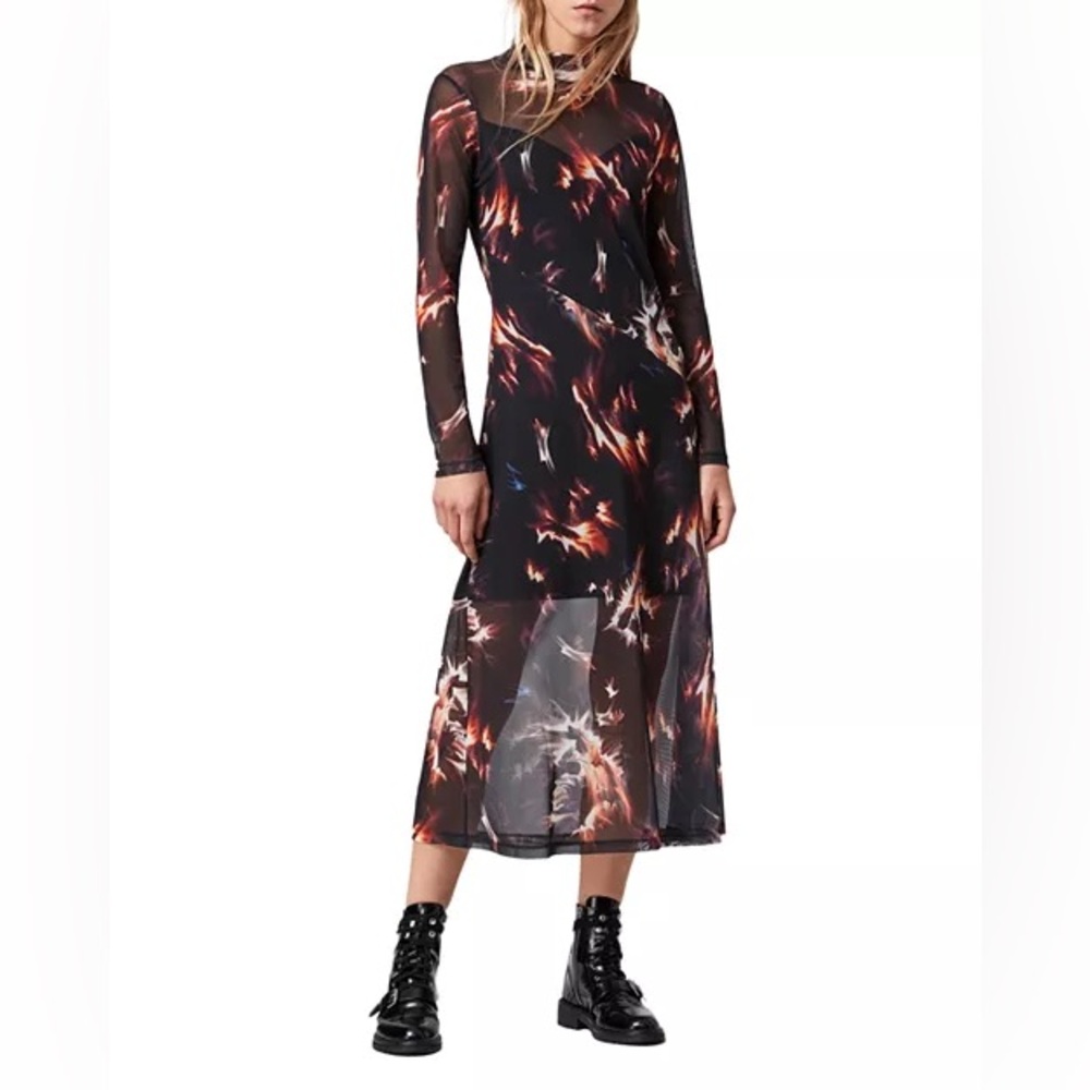 All Saints Hanna Flame Sheer Dress Size 2